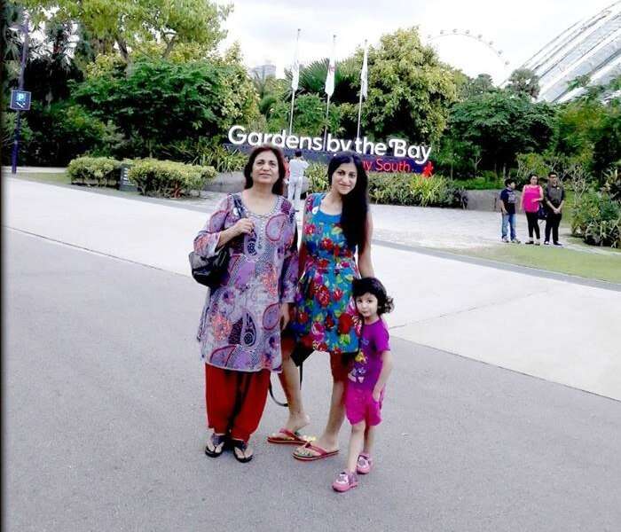 Srishti with her family at the Garden by the Bay in Singapore