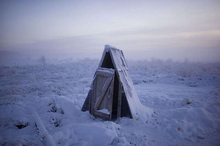An outhouse toilet in Oymyakon snapped during the winter months