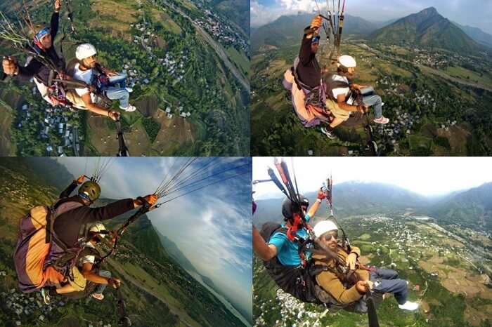 Many views of paragliding that is one of the best things to do in Kashmir
