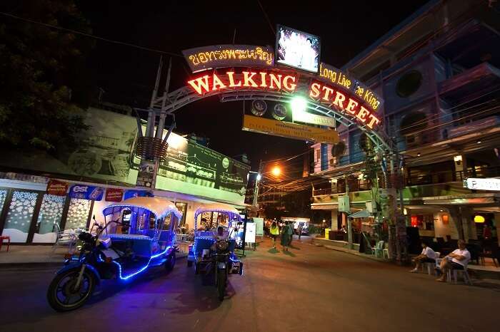 Multicolored neon signs in the heart of the Walking Street of Pattaya