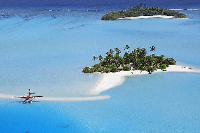 An aerial shot of a sea plane at Fregate Island in Seychelles