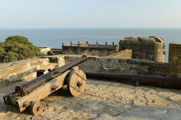 Cannon on walls of the Portuguese fort in the Diu town in Gujarat