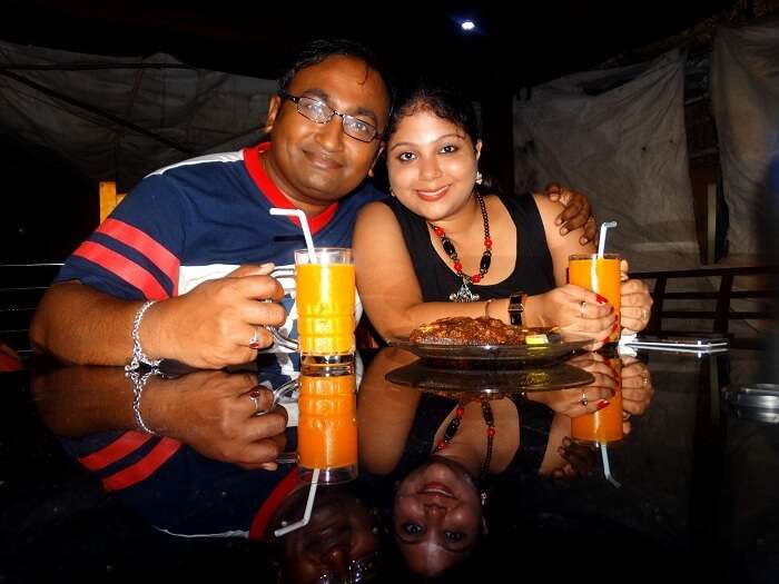 Suvankar with his wife inside the houseboat