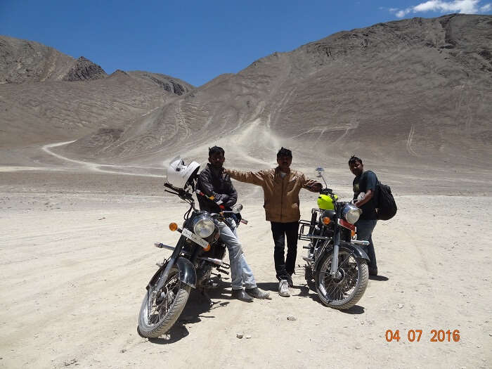 Satish and his friends riding in Ladakh