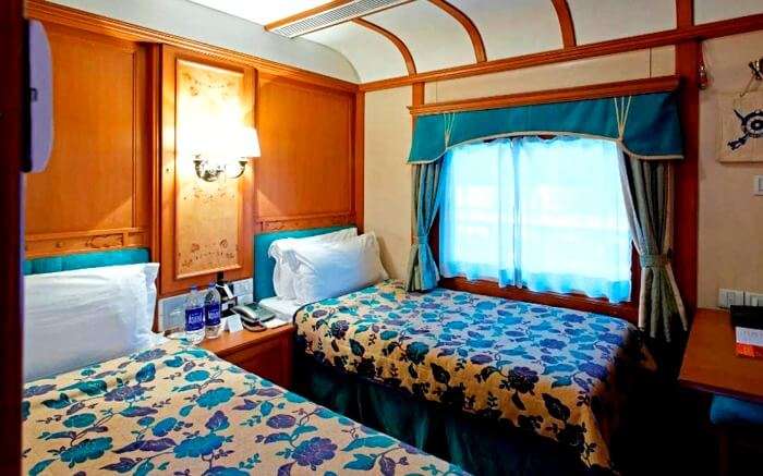 A beautiful cabin of Deccan Odyssey - one of the luxury trains in India