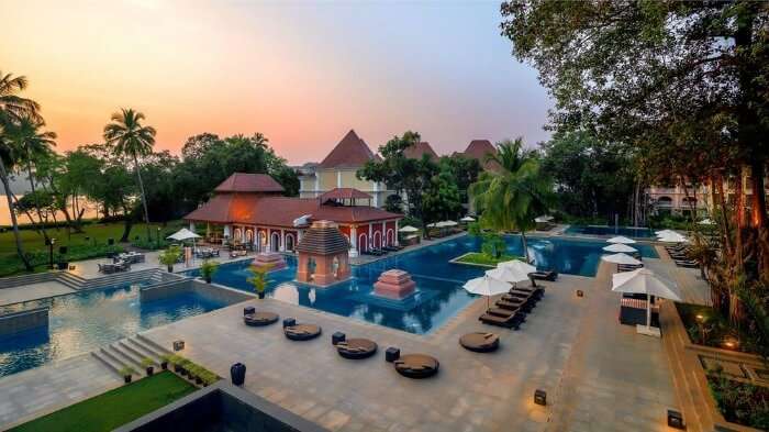 The outdoor free-form pool of the Grand Hyatt Goa