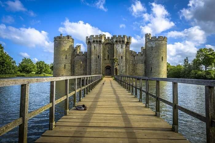 The historic Bodiam Castle and moat in East Sussex in England