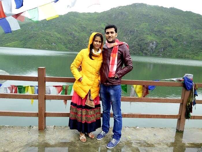 Pawan and his wife lakeside Tsomgo