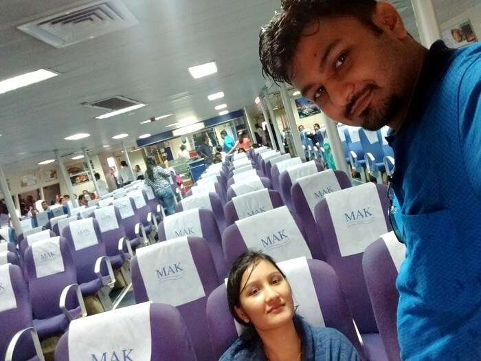 Vivek and his wife on a flight to Andaman