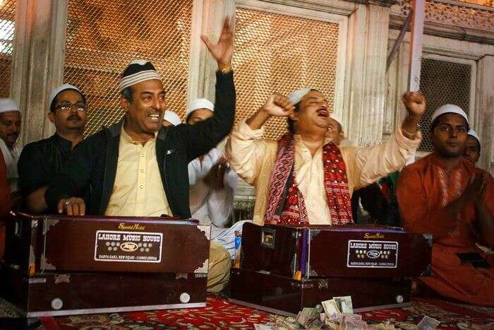 Qawwals at the Dargah singing singing some fine numbers of Qawwali