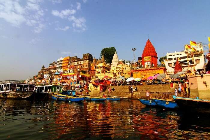 Morning at holy ghats of Varanasi in India