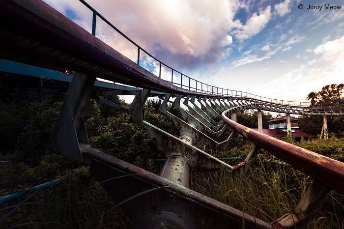 A snap of a roller coaster track at the Nara Dreamland Theme Park in Japan