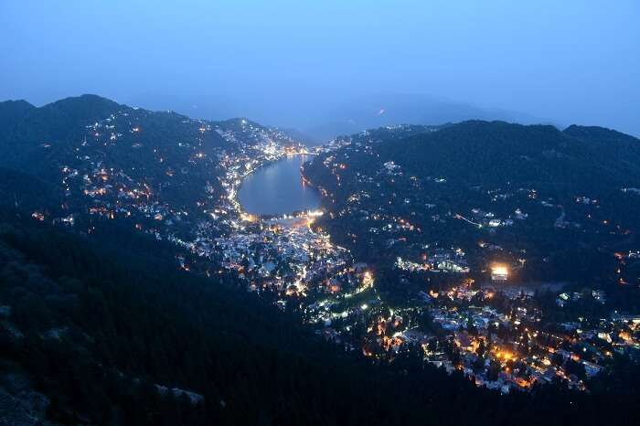 A view of the nightscape at Nainital that is one of the best places to visit in India in September