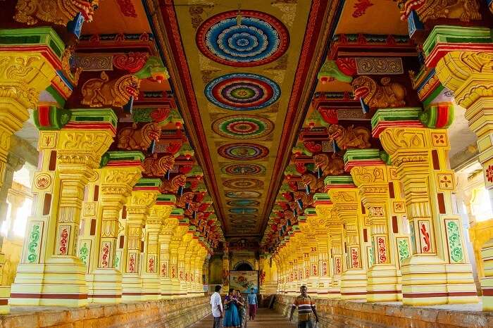 Hindu pilgrims at the Corridors of Ramanathaswamy temple in Rameswaram