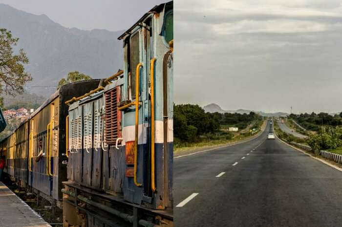 Road and rail route sceneries on the way to Manali