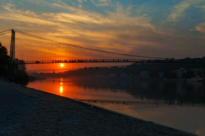 Sunset at Ram Jhula in Haridwar by the Ganges