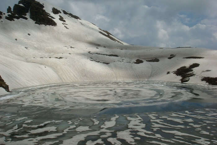Snow covered Lake Bhrigu near Manali