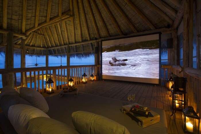 Jungle cinema at Gili Lankanfushi is a key attraction of nightlife in Maldives