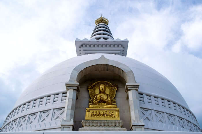 Front view of Shanti Stupa in Rajgir - Bihar