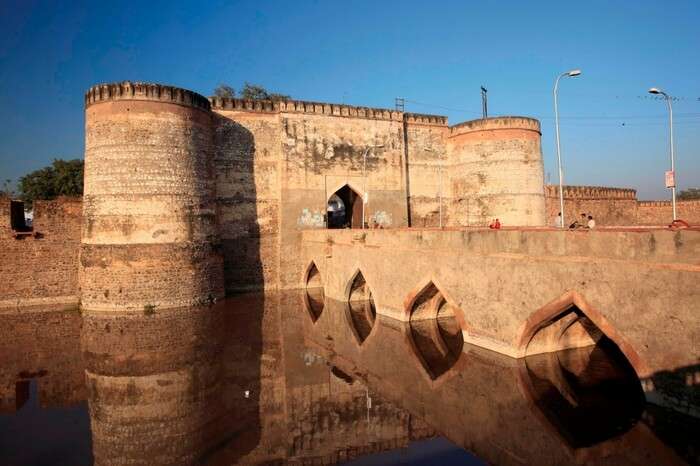 The majestic Lohagarh Fort in Bharatpur surrounded by a moat