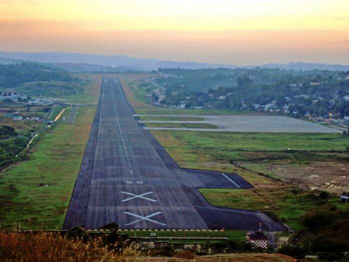 Early morning aerial view of Veer Savarkar International Airport at Port Blair