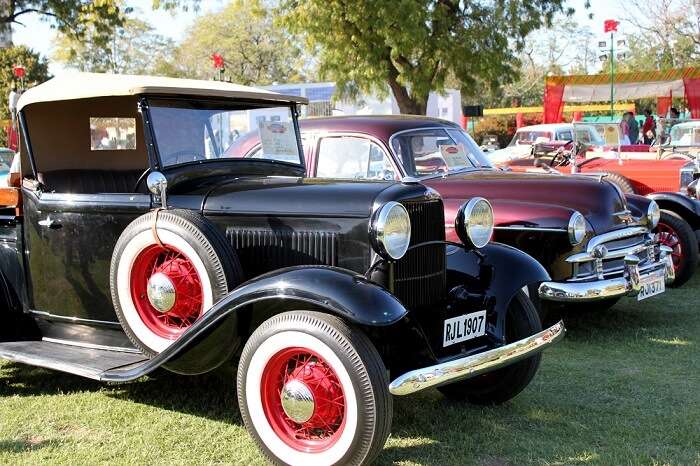 A fleet of vintage cars at display during one of the best events in Rajasthan - Vintage Car Rally