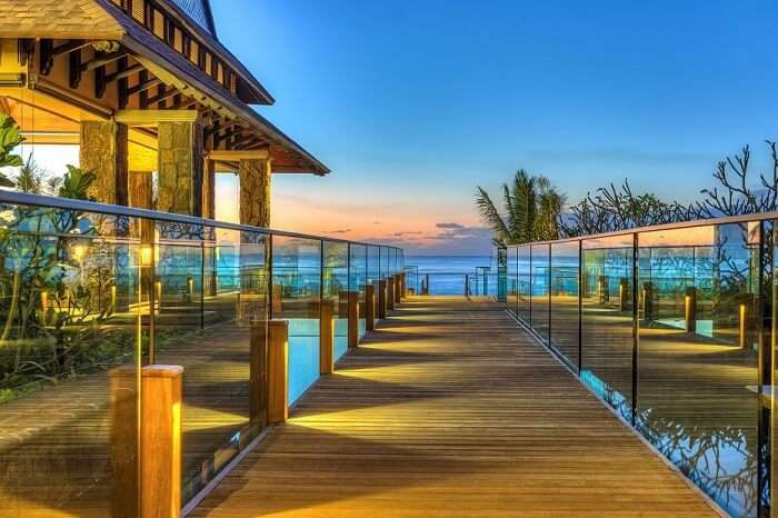 The deck leading to the sea at the Westin Turtle Bay Resort and Spa in Mauritius