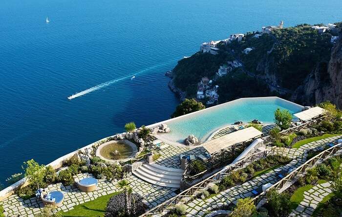 Exotic pool at Monastero Santa Rosa, Amalfi Coast, Italy