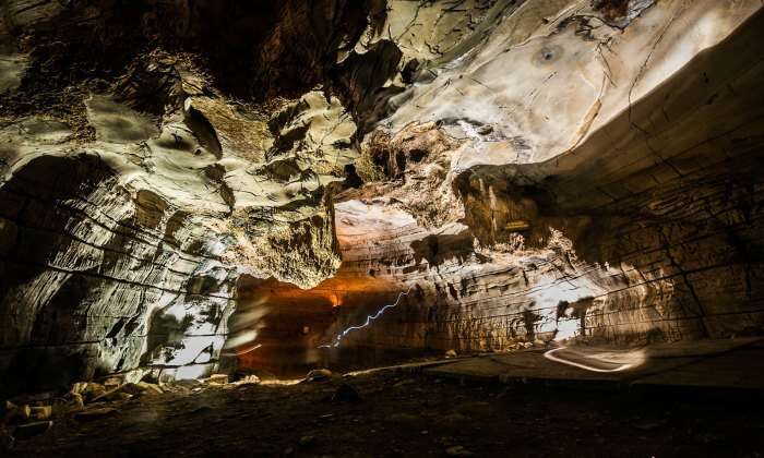 The magnificent interiors of the naturally formed Belum Caves in Gandikota