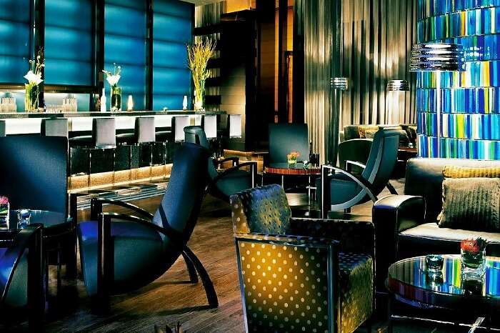 The chic Blue Bar at the Four Seasons hotel in Hong Kong