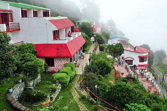 Aerial view of the Blue Pine Resort in Lansdowne