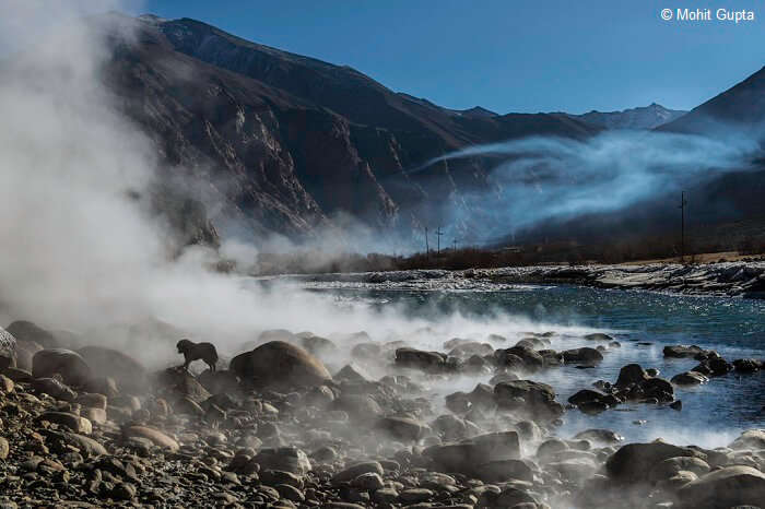 Photogenic view of Chumathang hot springs in Ladakh