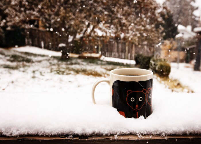Have a cup of coffee witnessing the snowfall