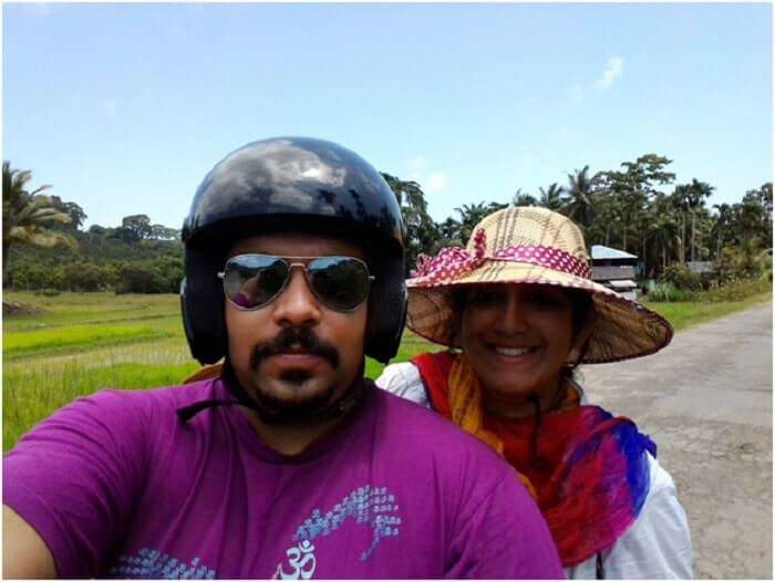 Aashish and his wife on a scooter in Andaman