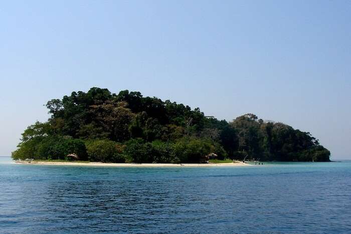 A distant view of the Jolly Buoy island that is a part of the Mahatma Gandhi National Park