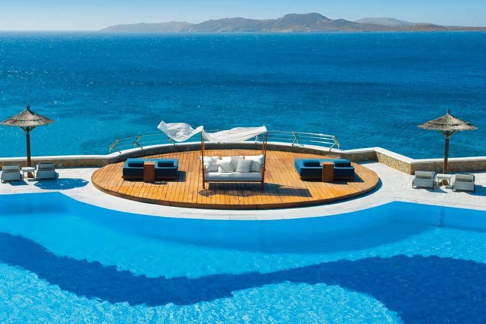 Pool overlooking the sea at Mykonos Grand Hotel & Resort Pool Greece