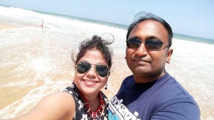 Suvankar and his wife at the Poovar beach in Kerala