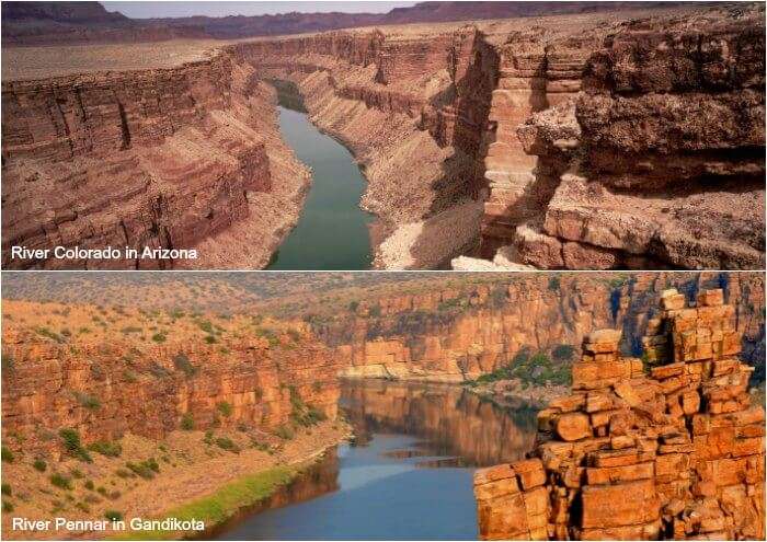 comparison between the Pennar river of Gandikota and River Colorado of Arizona