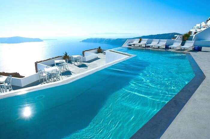 Pool overlooking the ocean in Santorini