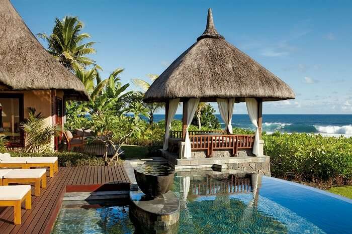 The main pool at the Shanti Maurice resort in Mauritius