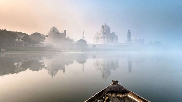 Row a boat on the Yamuna and behold lovely views of the Taj Mahal