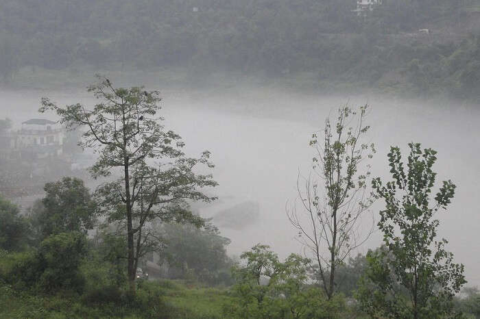 A distant shot of the Tattapani hot springs in Himachal
