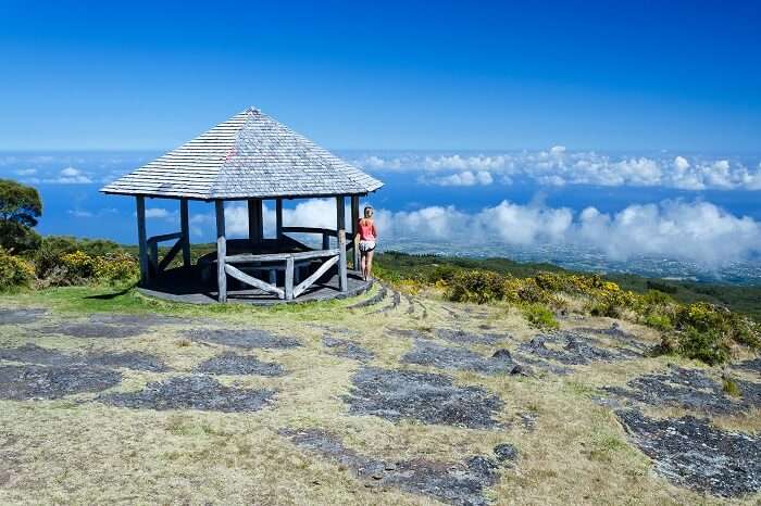 A beautiful view from a hut on the side of a volcano