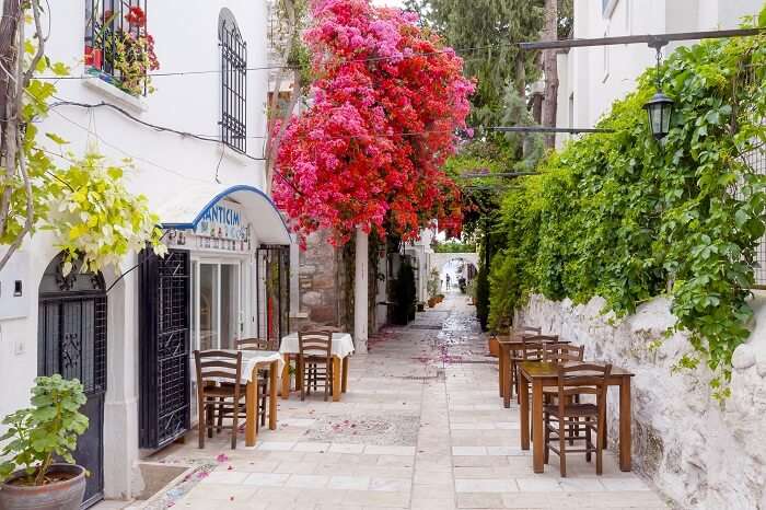 A shot of a narrow street view in Bodrum