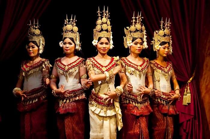 Beautiful dancers just before performing the classical Apsara Dance in Phnom Penh