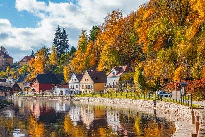 A quaint town by the lake in Czech Republic