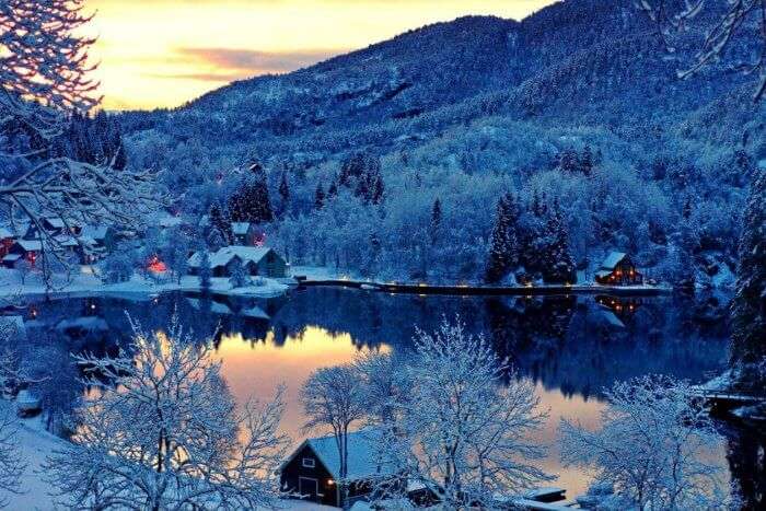 A town and lake in Finland turned beautiful in winters