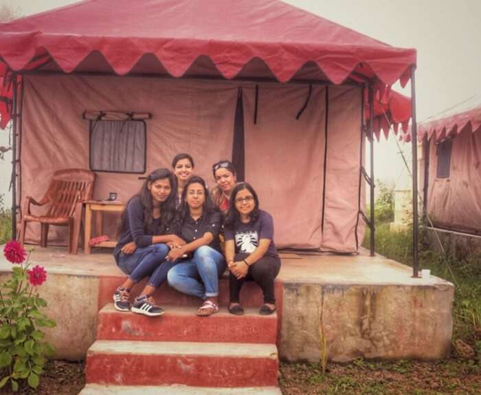 Kanika and her friends at their hotel in chakrata