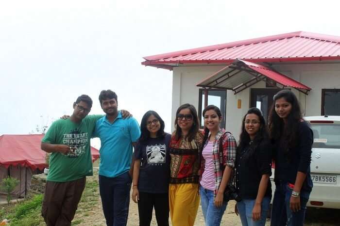 Kanika and her friends pose for a photo in Chakrata