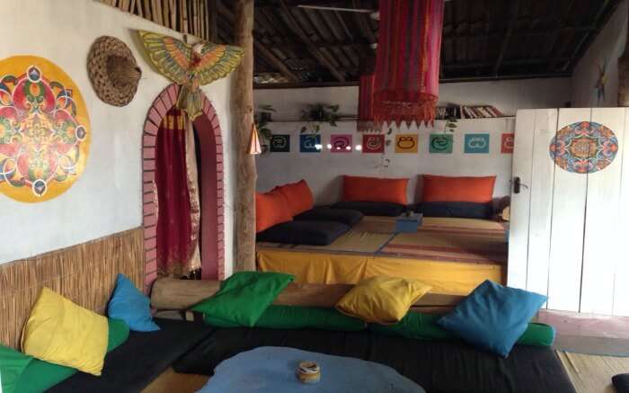 Traditional seating arrangement at Koha Surf Lounge in Galle